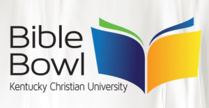 Logo for the Bible Bowl at Kentucky Christian University. The logo features an open book with multicolored pages and text on a white background.