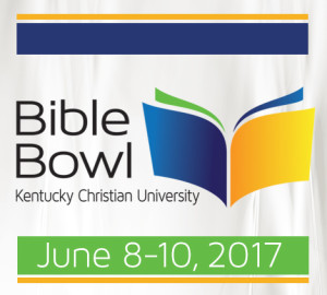 Logo for the Bible Bowl at Kentucky Christian University featuring an open book illustration with multicolored pages.