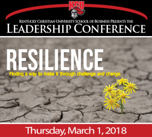 Leadership Conference banner featuring the word 'Resilience' and yellow flowers growing through cracked soil, symbolizing overcoming challenges and change.