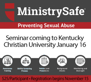 Promotional poster for a seminar titled "Preventing Sexual Abuse," taking place at Kentucky Christian University on January 16.