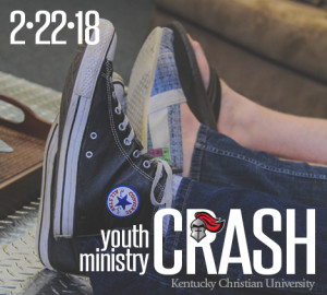 Close-up photo of a person wearing black converse shoes, next to another person with patterned shoes, with the text "youth CRASH" and a helmet logo overlaid on the image.
